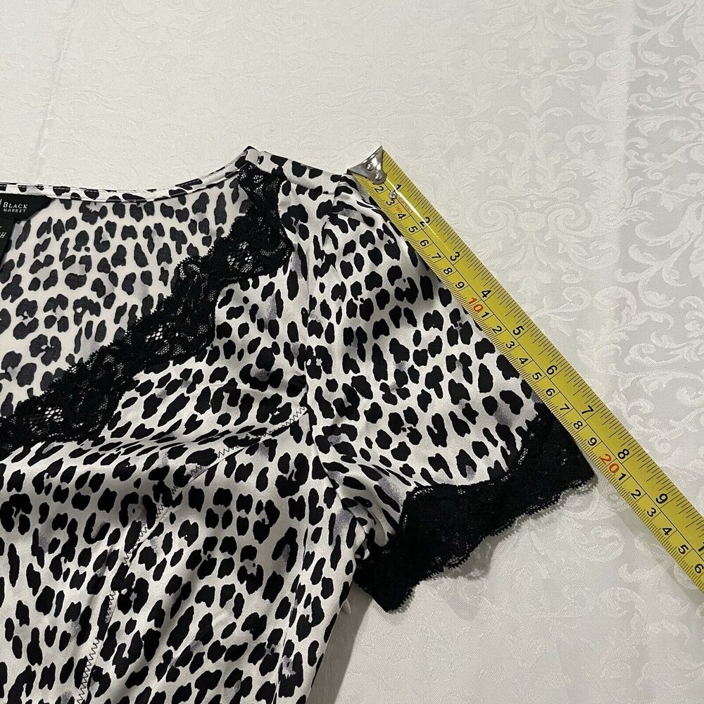 White House Black Market Sz 6 Animal Print Silk Lace Blouse/Top Side Zip Stretch - Picture 5 of 8